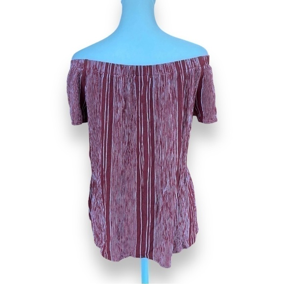 Bobeau Red With White Stripe Off Shoulder Short Sleeve Top Size Large - Picture 4 of 9